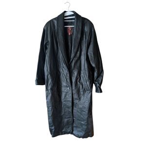 Vintage GIII Leather Black Trench Coat Size Large